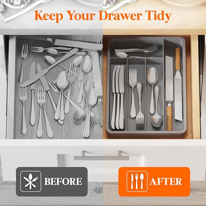 Lifewit Silverware Tray, Deep Wide Cutlery Drawer Organizer Storage - Image 6