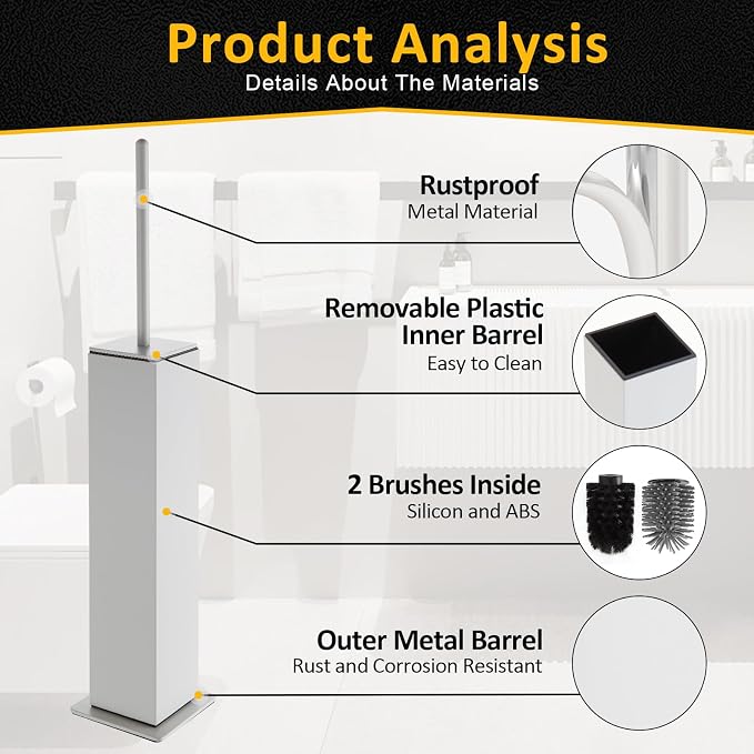 Toilet Brush and Holder Floor Standing, Bathroom Toilet Brush, Freestanding - Image 4