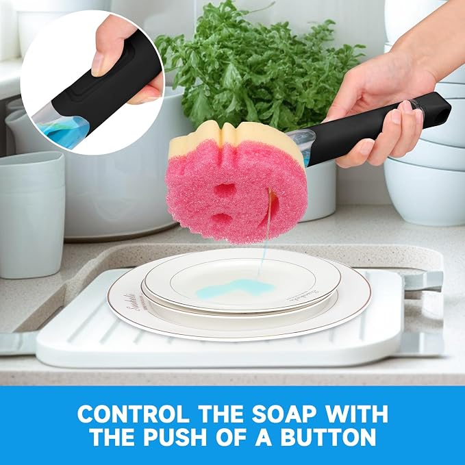 Smile Sponge Dish Wand Holder for Round Smiley Face Sponge Soap Dispensing - Image 2