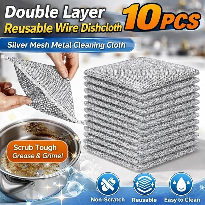 Silver Mesh Dish Cloths – Non Scratch, Odor Free, Quick Dry Wire Cleaning Pads - Image 3