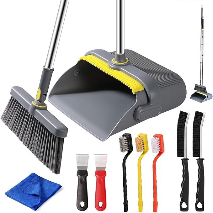 Broom and Dustpan Set with 54" Long Handle, Windproof Stand-Up Dustpan & Broom by Meijubolstrivetomakeyourlifeeasier