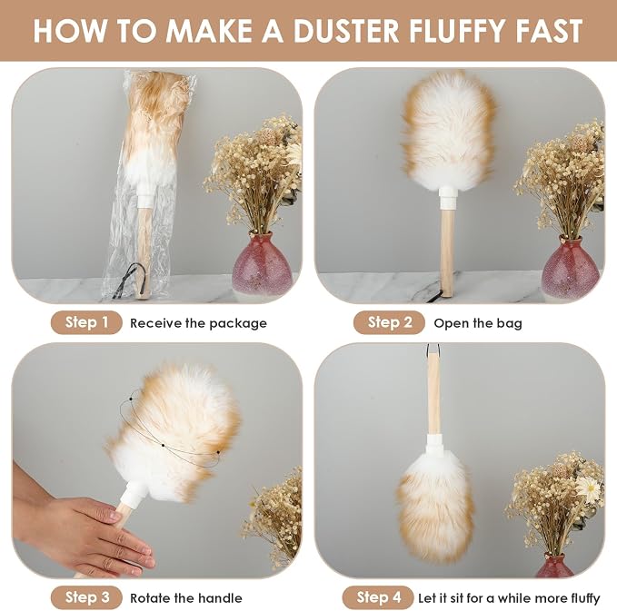 Lambswool Duster Solid Wooden Handle Lamb Wool Duster Feather Dusters - Image 4