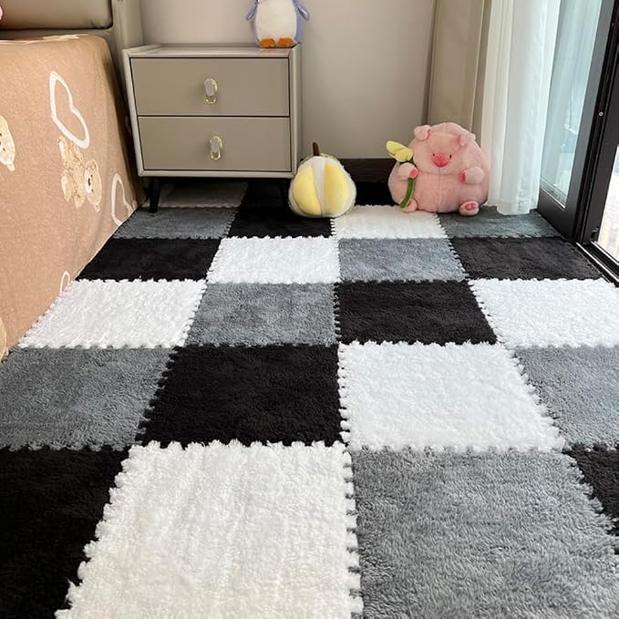 12Pcs Interlocking Carpet Tiles, Fluffy Play Mat Floor Tiles Thick Padded by Unknown