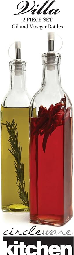 Circleware Villa Olive Oil and Vinegar Glass Dispenser Bottles, 16 oz. - Image 2