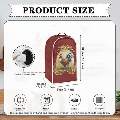 Sunflower Rooster Print Blender Dust Cover, Stand Mixer or Coffee Maker Appliance Cover, Anti Fingerprint Polyester Dust Proof Stain Resistant Blender Cover for Home Kitchen