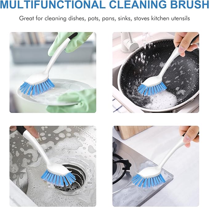 SetSail Dish Brush with Handle, 3 Pack Stiff Bristles Dish Scrubber with - Image 6
