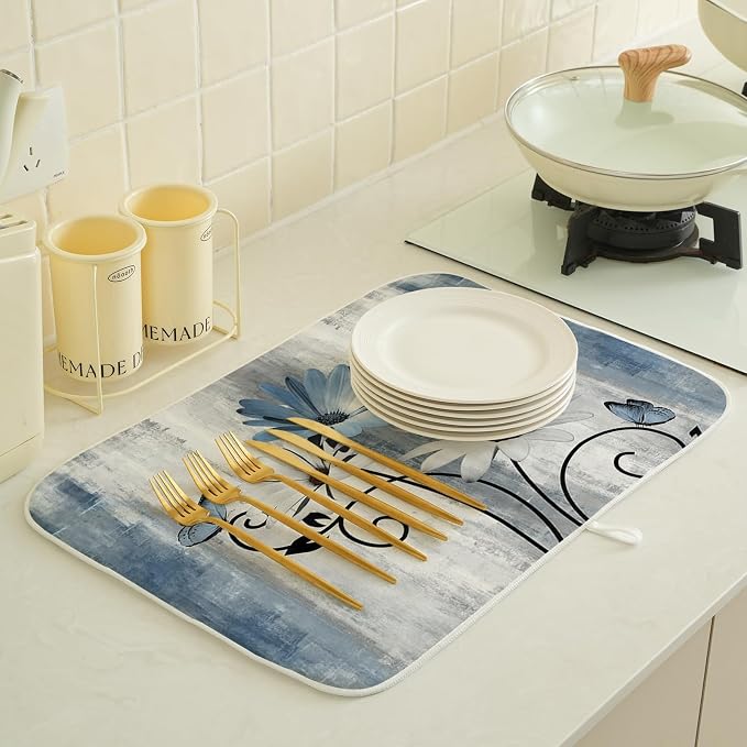 Rustic Daisy Floral Dish Drying Mats 18x24 Inches - Image 3