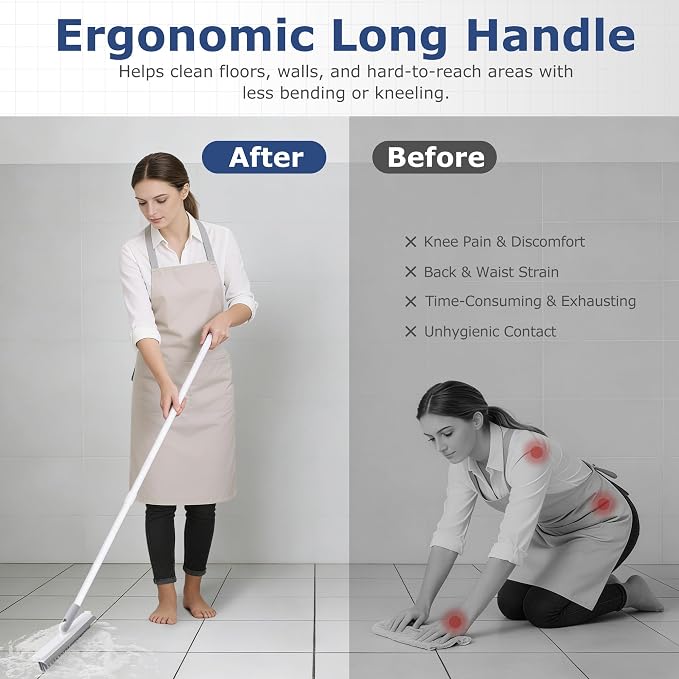 Grout Brush with Long Handle, Floor Cleaning Scrubber with Stiff Bristles - Image 6