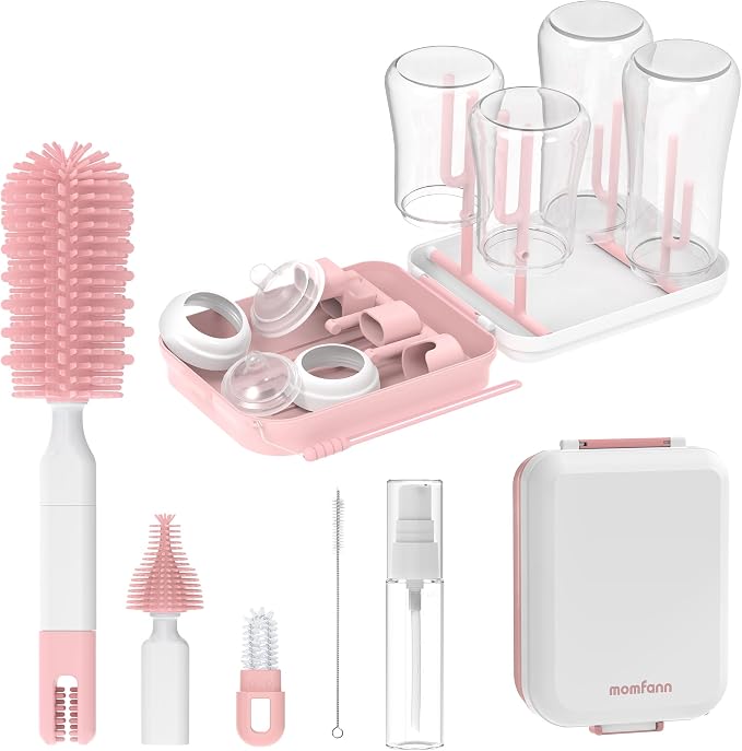 Baby Bottle Brush Set, 8 in 1 Magnetic Design Cleaner Bottle Brush Kit by momfann