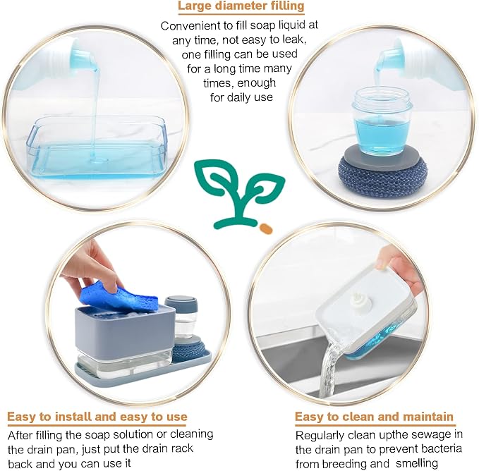 Dish Soap Dispenser with Sponge Holder -Dishwashing Soap Pump Dispenser - Image 6