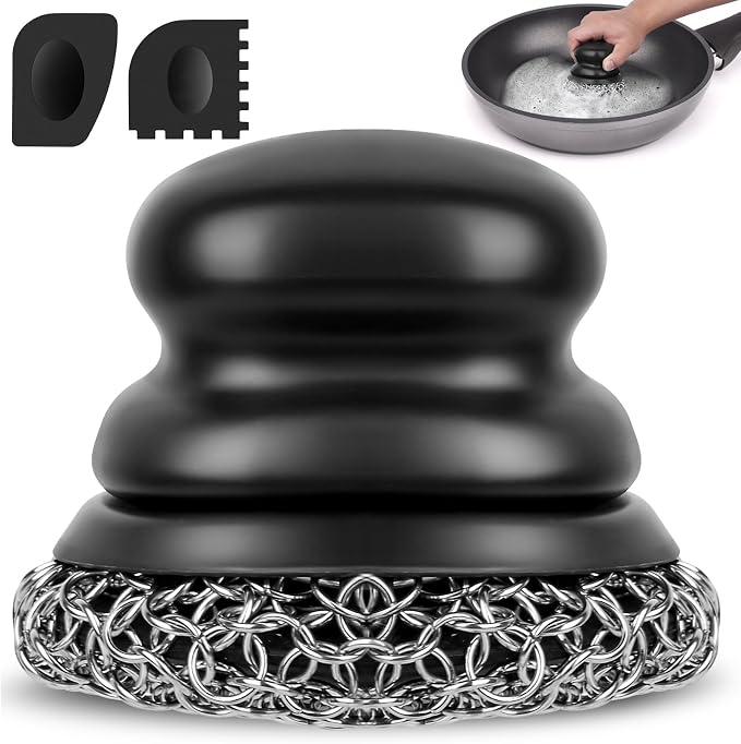 Onewly Cast Iron Scrubber and Scraper, Chain Mail Scrubber Cast Iron by Onewly