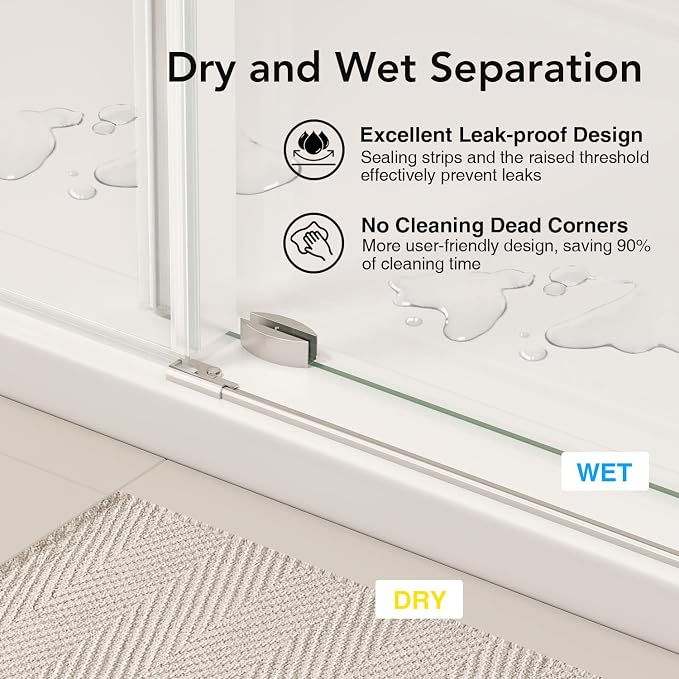 49-54” W x 76" H Single Sliding Shower Door, Frameless Shower Door - Image 6
