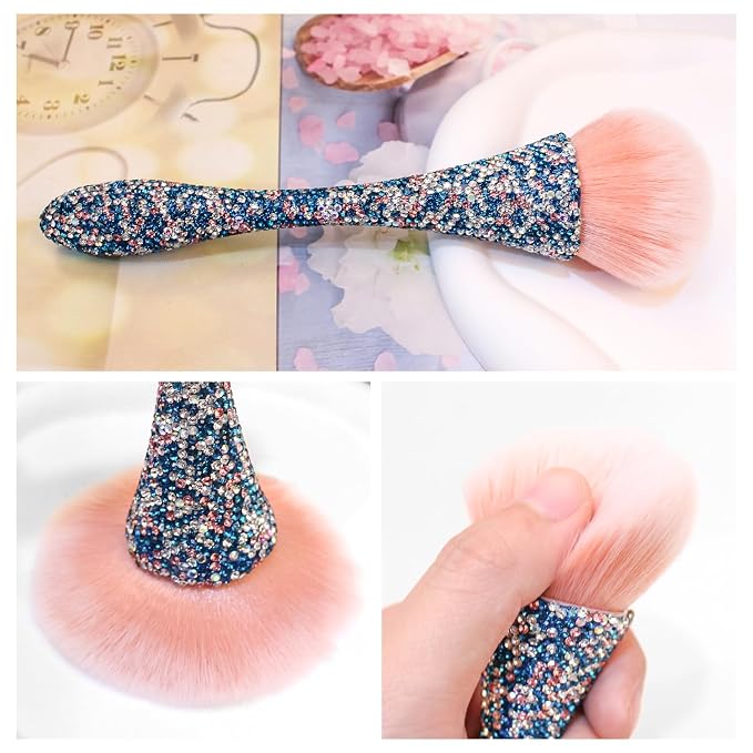 WOKOTO 1pcs Blue Shiny Rhinestone Nail Art Dust Brushes - Image 3
