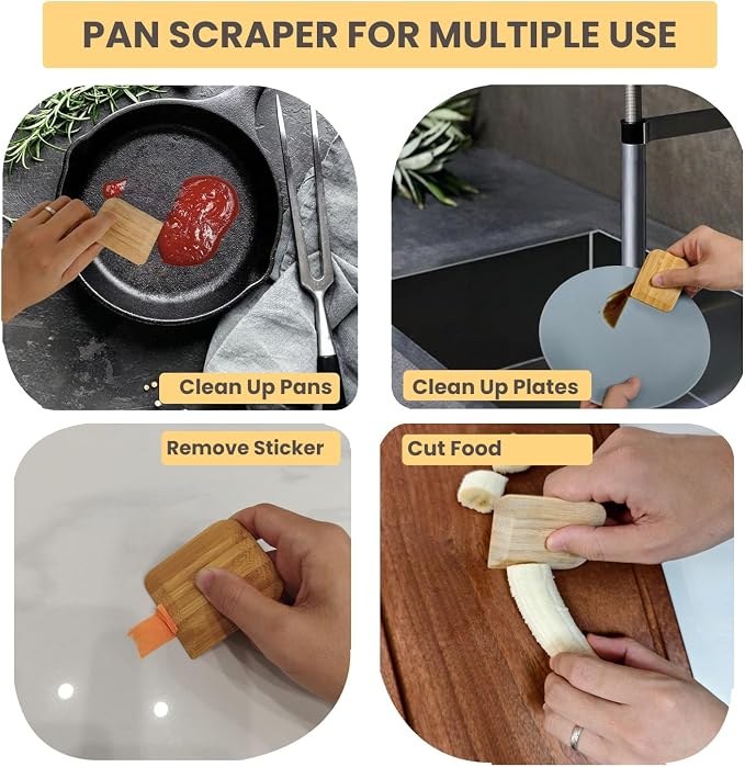 Bamboo Pan Scraper Tool, Size 2.8" x 2.4" Eco-Friendly Pot Scraper, Clean Pans - Image 5