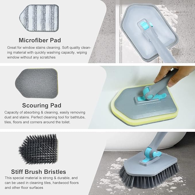 Long Handled Scrub Brush for Shower, 3-in-1 Cleaning Brushes - Image 2