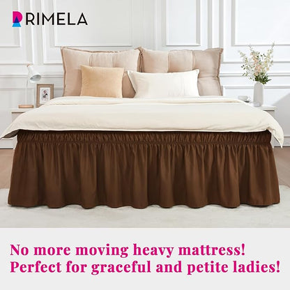 RIMELA Bed Skirt King Size 18 Inch Drop, Elastic Bed Skirting for Bed Base and Frame, Bedding Dust Ruffle Easy to Install,Wrap Around Adjustable Bedskirt, Chocolate Brown