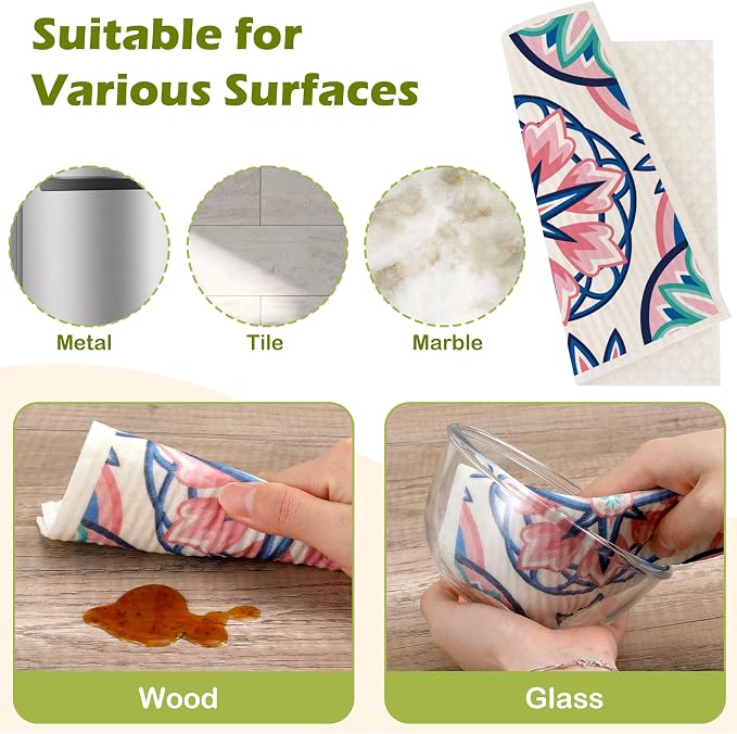 6 Packs Swedish Paper Cloths for Kitchen, Reusable Paper Towels Washable Dish - Image 6
