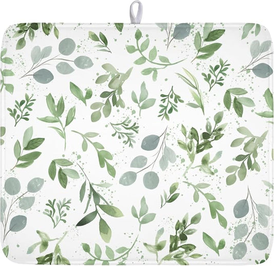 Spring Summer Sage Green Leaves Dish Drying Mat 16 x 18 Inch Spring Eucalyptus by Unknown