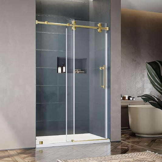 50-55 Inch x 80 Inch Sliding Frameless Shower Door, 3/8" Tempered Glass by UNIKOOSHOWERDOOR
