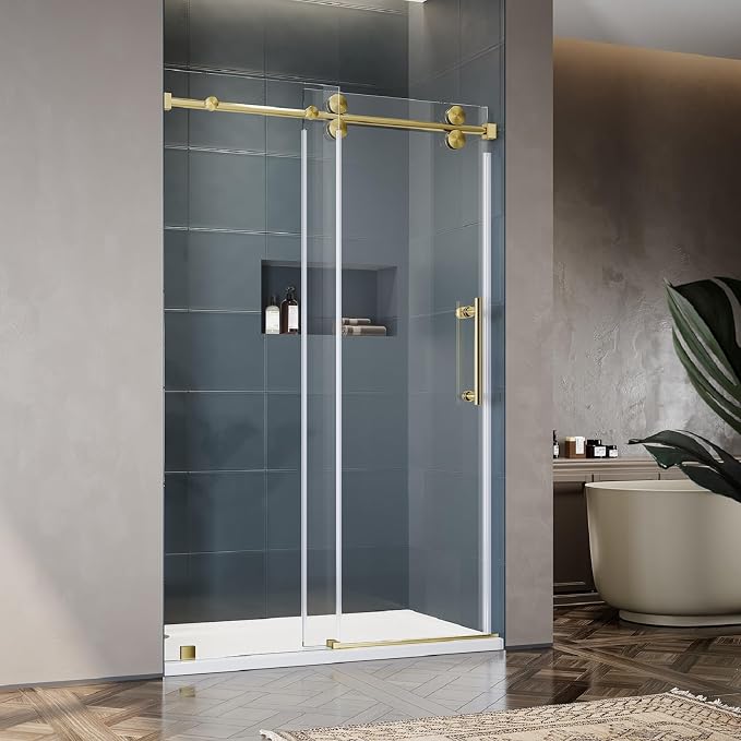 46-49 Inch x 80 Inch Sliding Frameless Shower Door, 3/8" Tempered Glass by UNIKOOSHOWERDOOR