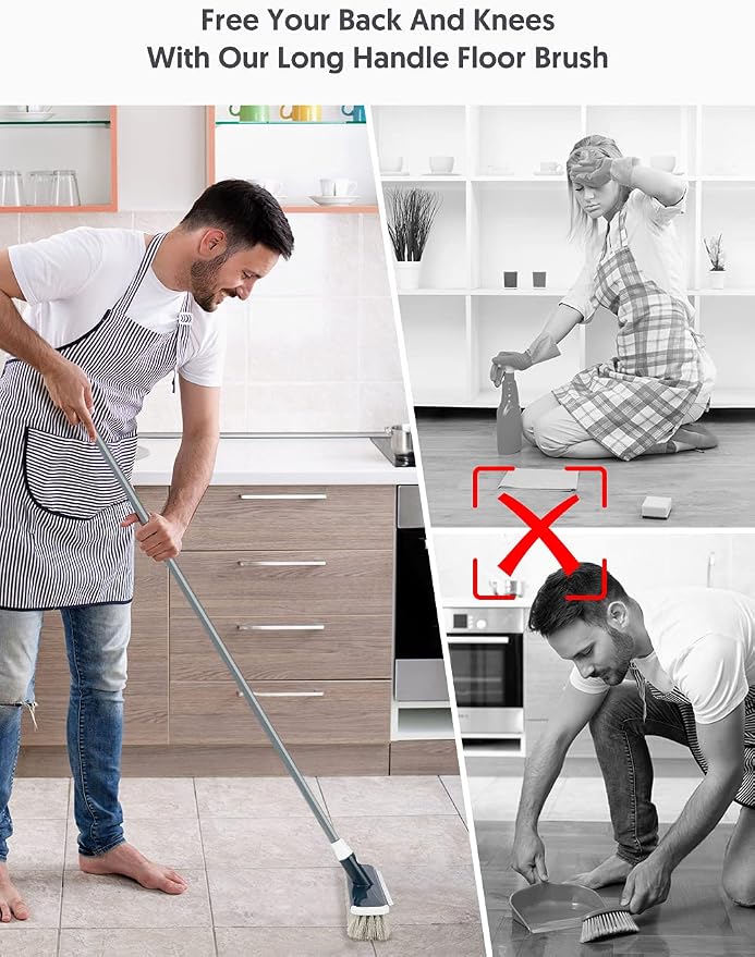 Floor Scrubber with Long Handle, 2 in 1 Scrubbing Brush Stiff Bristle Shower - Image 4