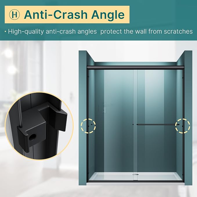 ELEGANT Semi-Frameless Sliding Shower Door 60 in. W x 72 in. H, Bathroom - Image 4