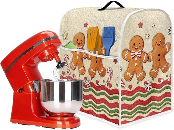 Christmas Mixer Cover for Kitchen Aid 6-8 Qt Mixer, Gingerbread Man Small Appliance Dust Covers Universal for Air Fryers, Coffee Makers, Christmas Decor for Kitchen