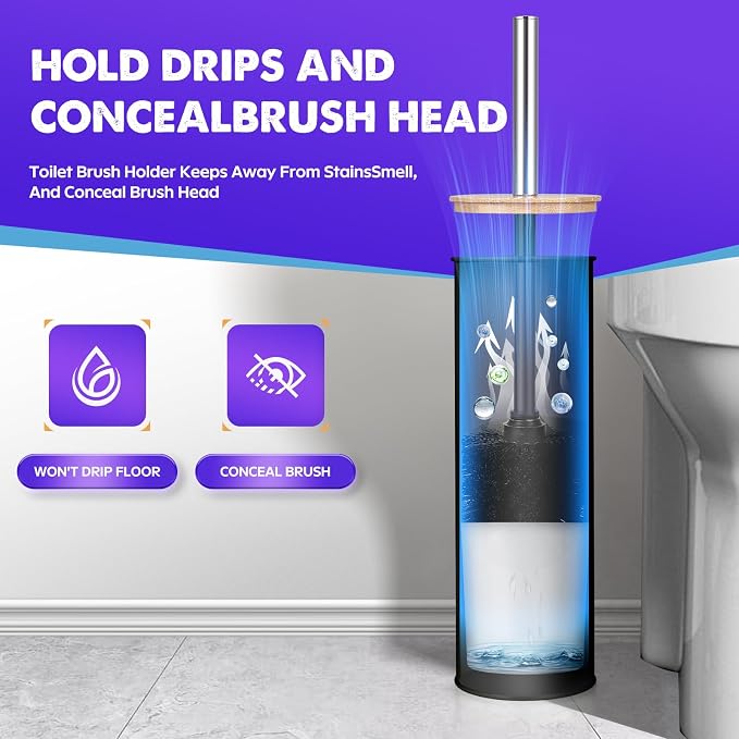 Compact Toilet Brush & Holder, SetStainless Steel Handle Toilet Brush, Deep - Image 5