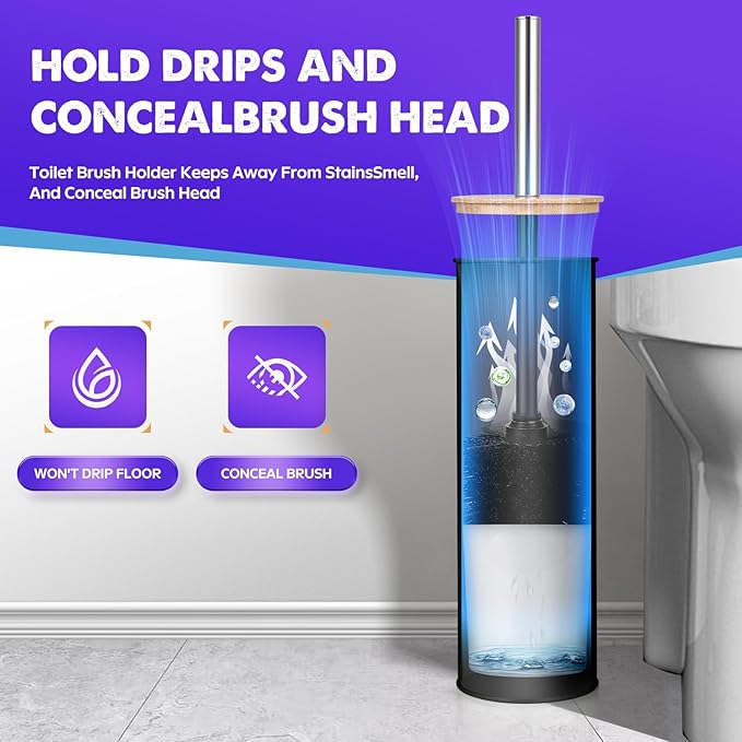 Compact Toilet Brush and Holder 2 Pack, SetStainless Steel Handle Toilet Brush - Image 2