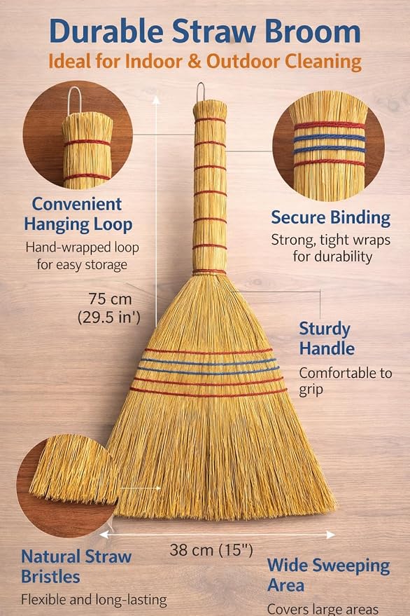 B Unique Lightweight Corn Broom – 75cm Natural Straw Broom - Image 4