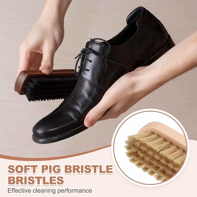 HARFINGTON Shoe Cleaning Brush 5"x2" Beech Wood Pig Bristle Boot Polish Brushes - Image 4