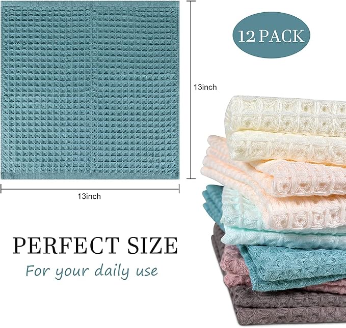 12 Pcs 13" x 13" Waffle Weave Kitchen Dish Cloths Set, 100% Cotton Super - Image 3