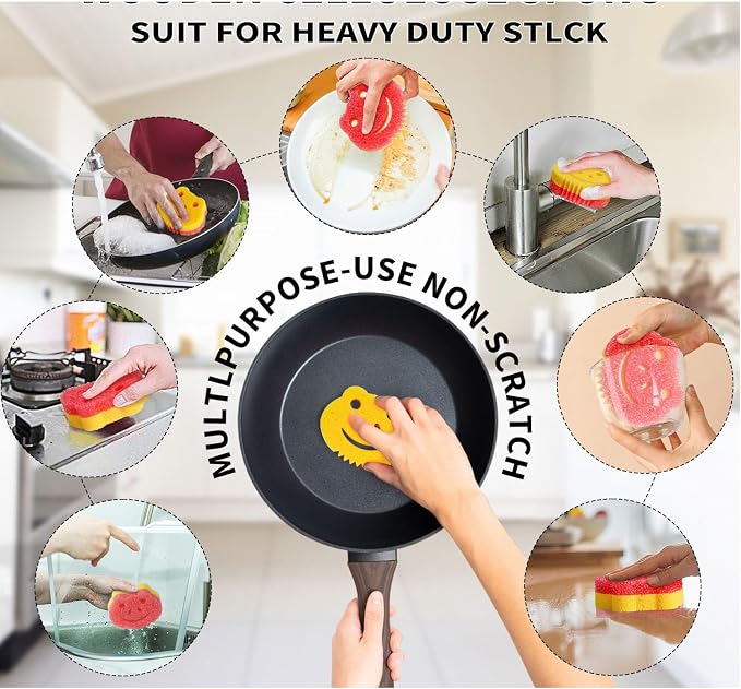 SmilePowo 9 Pack Scrub Sponge, Dual-Sided Temperature Controlled Kitchen Sponge - Image 5