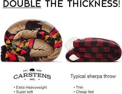 CARSTENS, INC. Ultra Premium Super Soft Plush Sherpa Fleece Oversized Throw Blanket 54" x 68", Bear Trails Black