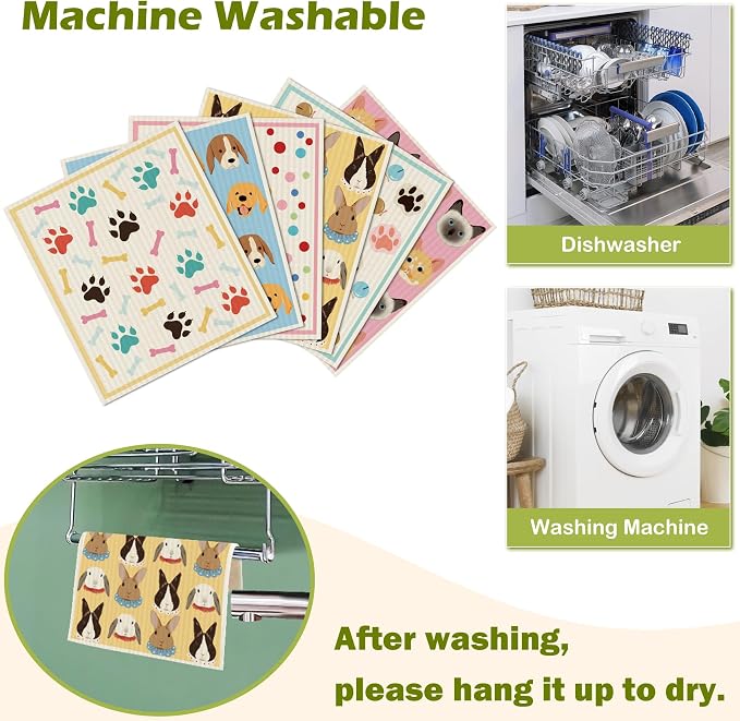 6 Packs Swedish Paper Cloths for Kitchen, Reusable Paper Towels Washable Dish - Image 5