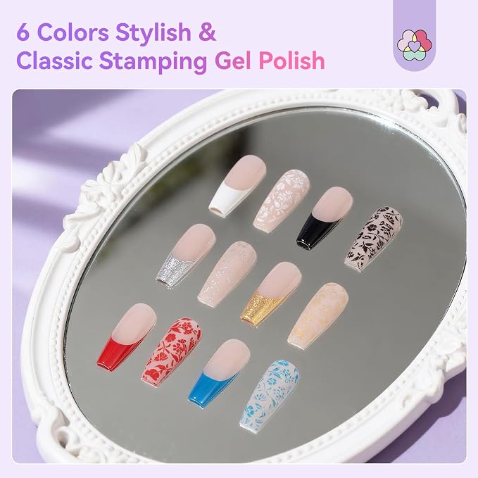 SAVILAND Nail Stamping Gel Polish Kit: 6 Colors Nail Stamping Polish Gel - Image 3