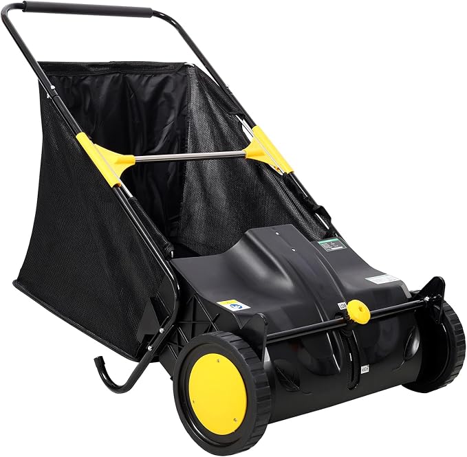21" Hand-Push Lawn Sweeper | 4 Heavy-Duty Brushes & Wheels, Adjustable Height by Qinazoe