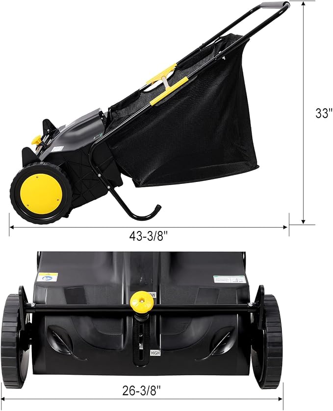 21" Hand-Push Lawn Sweeper | 4 Heavy-Duty Brushes & Wheels, Adjustable Height - Image 2