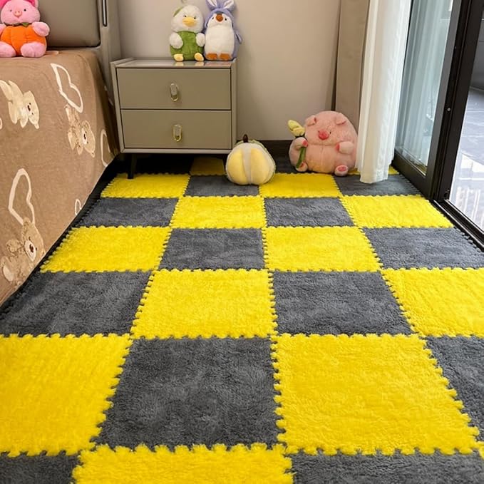 12Pcs Interlocking Carpet Tiles, Fluffy Play Mat Floor Tiles Thick Padded by Unknown