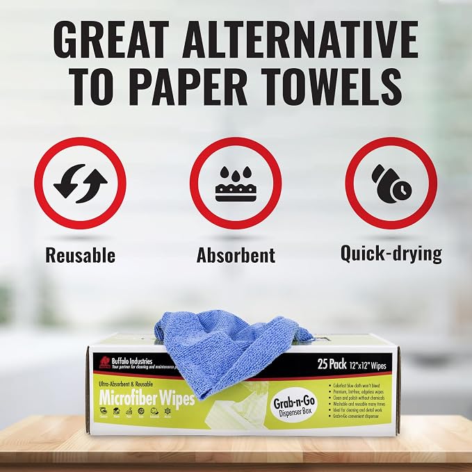 Buffalo 65102 Microfiber Cloths Economy Cleaning Cloths, Dispenser Wipes Box - Image 3