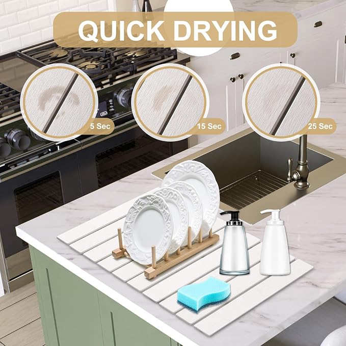 Stone Dish Drying Mat for Kitchen Counter, 23x15.3 Inch Large Fast-Absorbing - Image 2