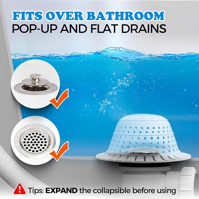 zaa Bathtub Drain Hair Catcher, Silicone Collapsible 3 Pack Drain Protector - Image 3