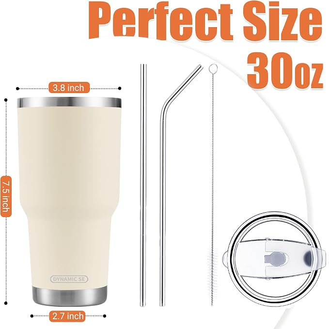 D·S 30oz Cream Tumbler Stainless Steel Insulated Travel Mug - Image 2