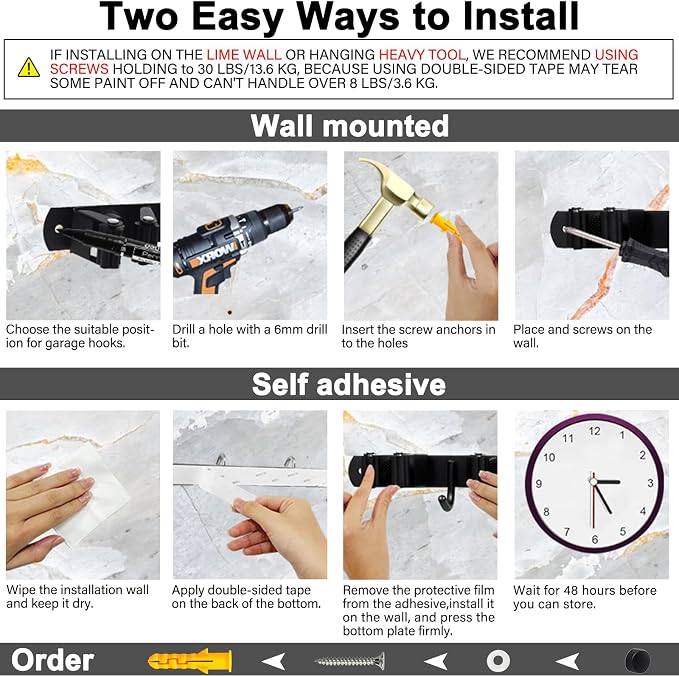5 Racks and 4 Hooks Mop and Broom Holder Wall Mount, SUS304 Heavy Duty Broom - Image 7