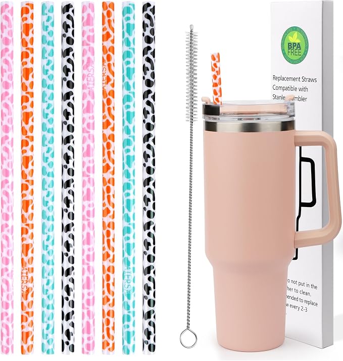 AIERSA 8 Pack Leopard Straw Replacement 40oz by AIERSA
