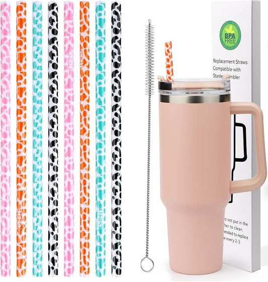 AIERSA 8 Pack Leopard Straw Replacement 40oz by AIERSA