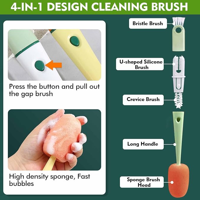 Bottle Cleaning Brush 5 PCS Long Handle Bottle Brush 4 in 1 Detachable - Image 3