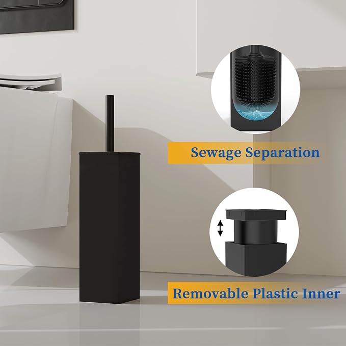 RUACQ Toilet Brush and Holder Set 2pcs, Square Toilet Bowl Brush - Image 5