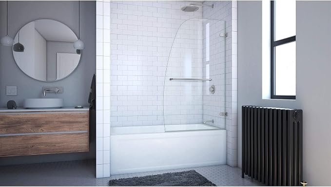DreamLine Aqua Uno 34 in. W x 58 in. H Frameless Hinged Tub Door in Brushed - Image 5