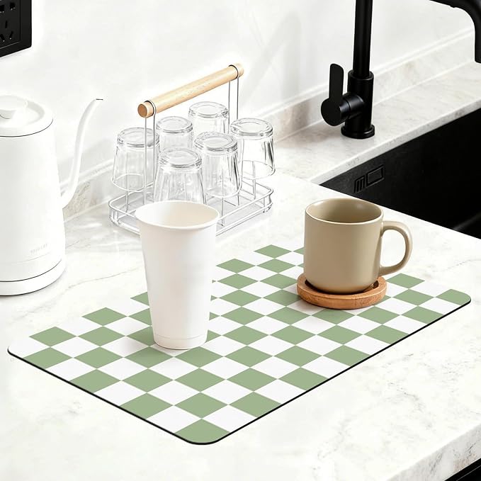 12" x 20" Checkered Dish Drying Mat by Unknown